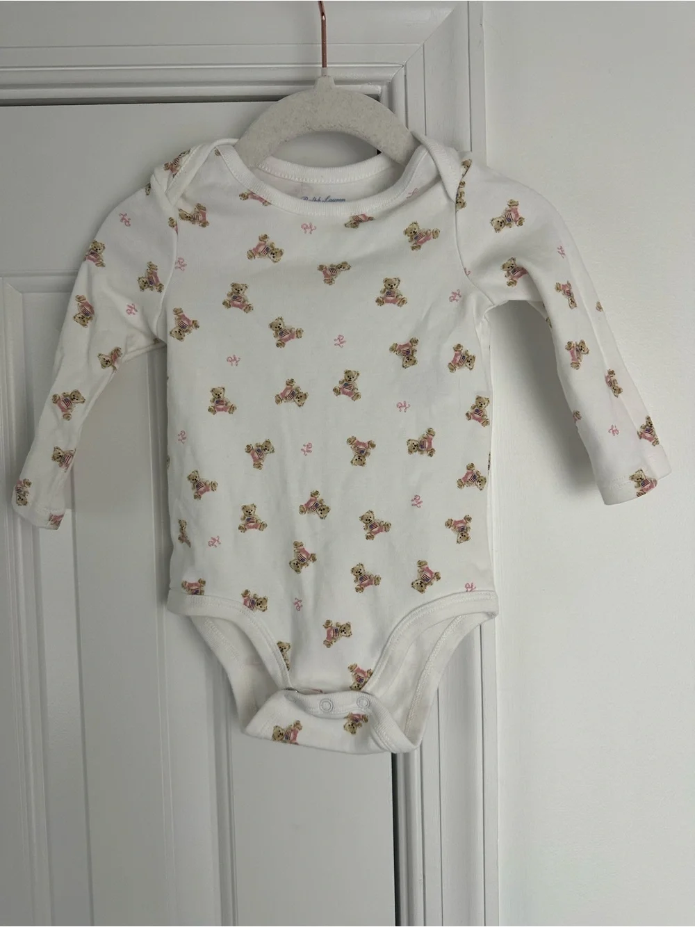 Ralph Lauren pink bear long sleeve onsie 6m nwot